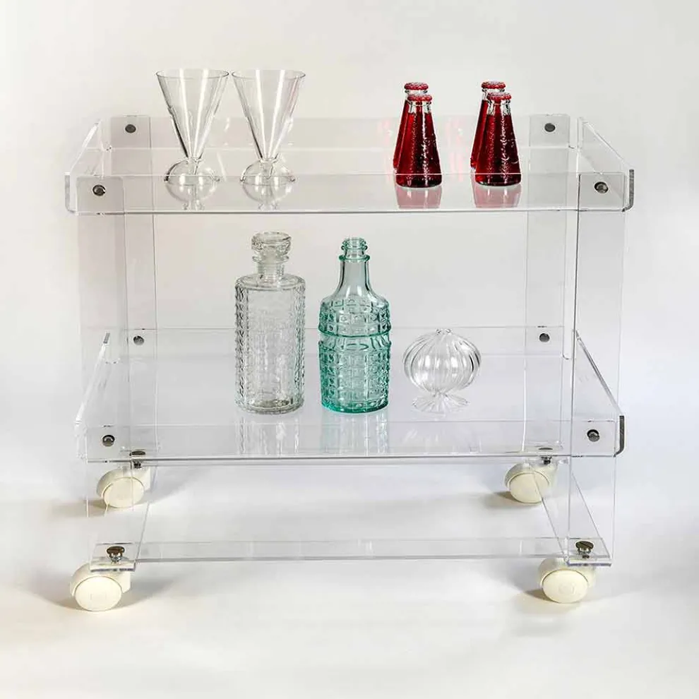 Moderner Servierwagen mit 2 Fachböden L 60,5 cm aus Plexiglas, Diso