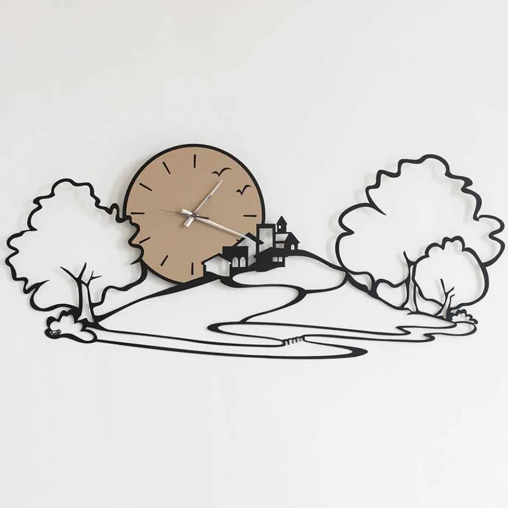 Wanduhr aus Eisen in schwarz oder schlammfarbe Made in Italy - Paesello