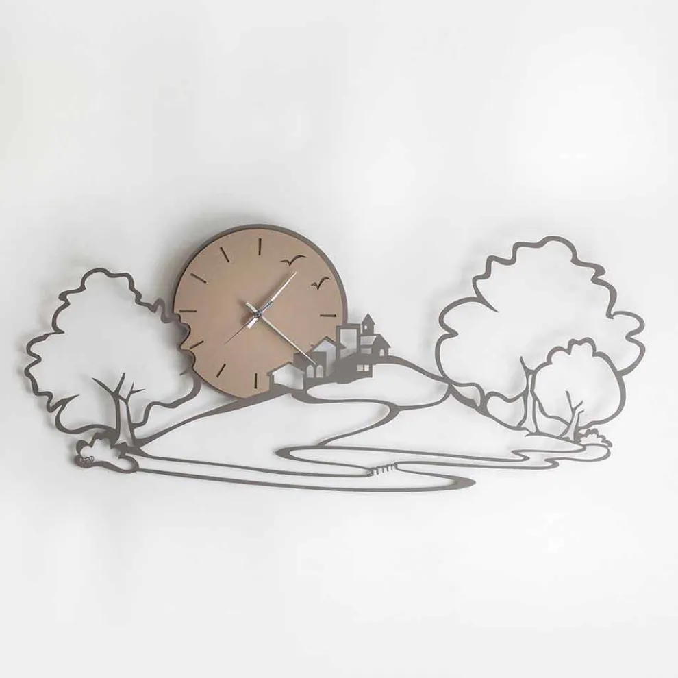 Wanduhr aus Eisen in schwarz oder schlammfarbe Made in Italy - Paesello