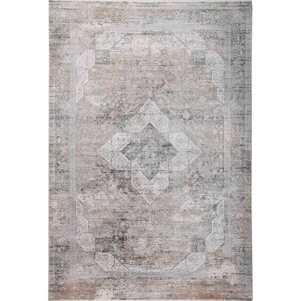 Design Teppich in Grau Beige Viskose und Acrilic mit Zeichnung - Präsident