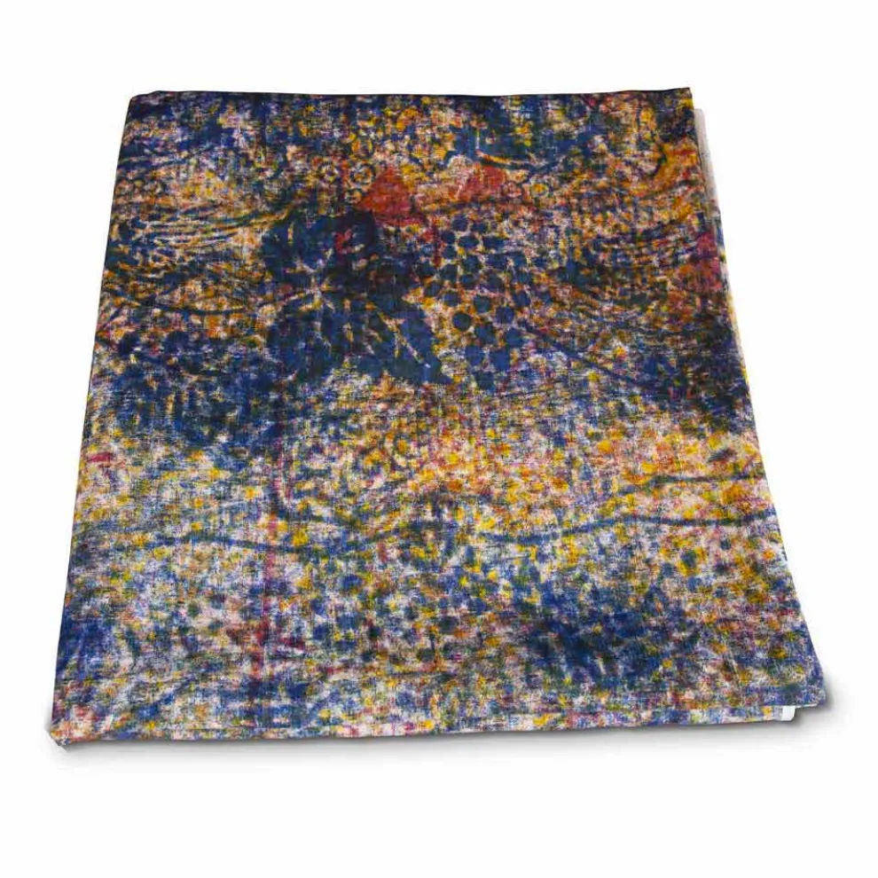 Hochwertige italienische handgefertigte Tischdecke mit handbedruckter Baumwolle