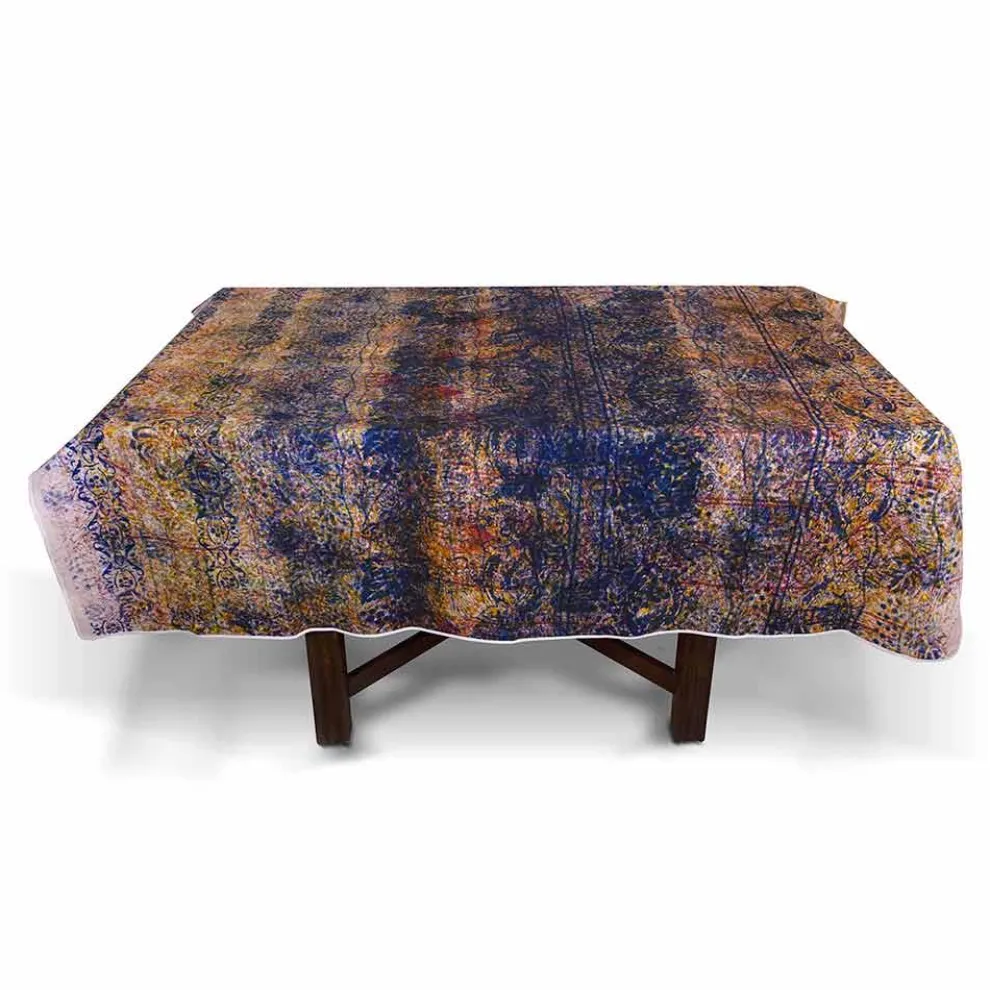 Hochwertige italienische handgefertigte Tischdecke mit handbedruckter Baumwolle