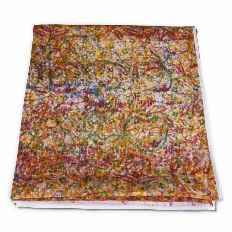 Hochwertige italienische handgefertigte Tischdecke mit handbedruckter Baumwolle