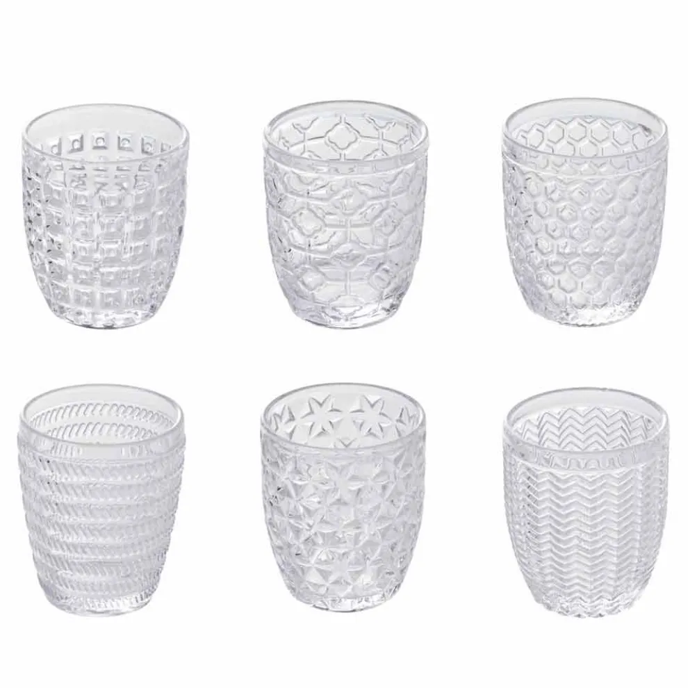 Dekorierte transparente Glaswassergläser, moderner Service 12 Stück - Mix