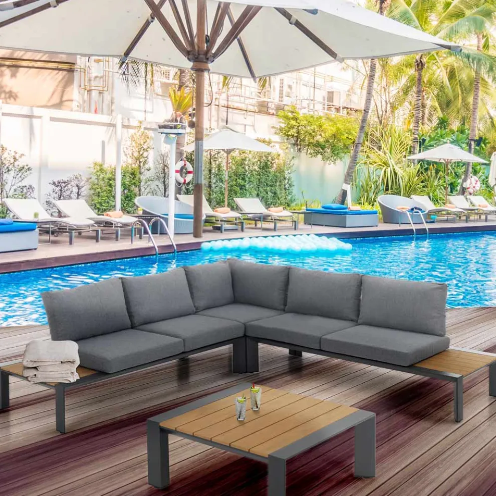 Ecksofa mit Couchtisch für draußen und drinnen aus Aluminium – Mettre