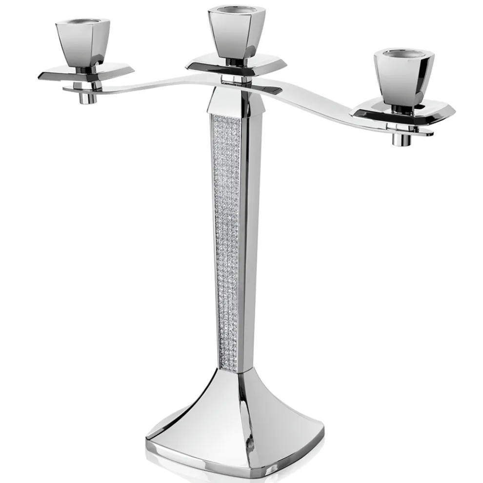 Luxuriöser 3-armiger Kandelaber aus silbernem Metall mit Glitzer - Sbrillo