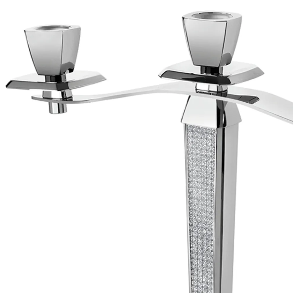 Luxuriöser 3-armiger Kandelaber aus silbernem Metall mit Glitzer - Sbrillo