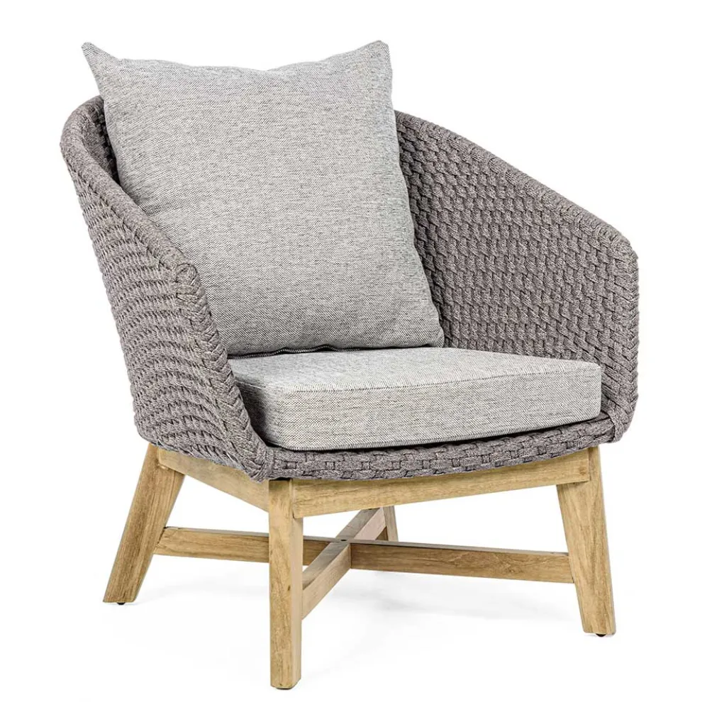 Outdoor-Sessel aus gewebtem Seil und Teakholz, Homemotion - Callum