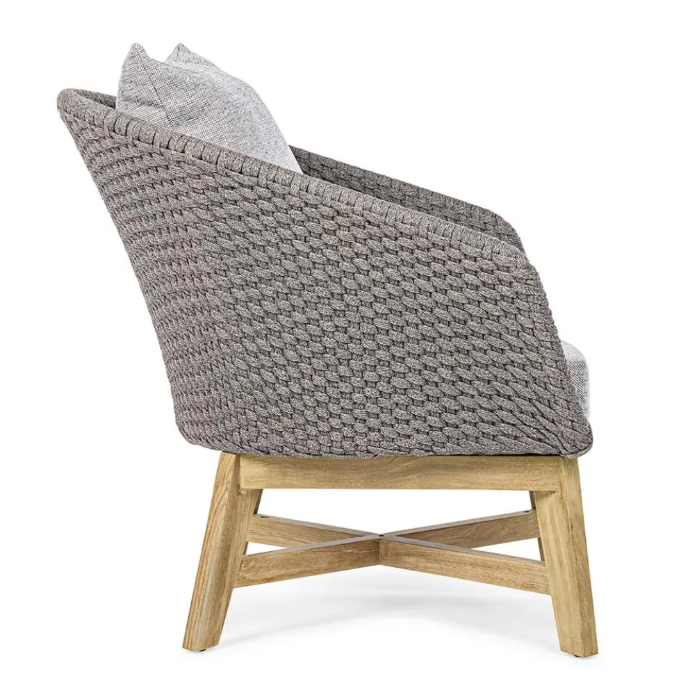 Outdoor-Sessel aus gewebtem Seil und Teakholz, Homemotion - Callum