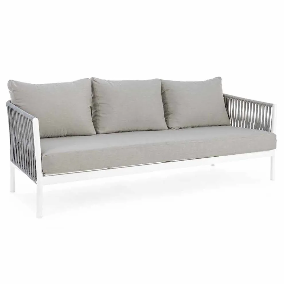 Homemotion - Rubio 3-Sitzer Outdoor Design Sofa in Weiß und Grau