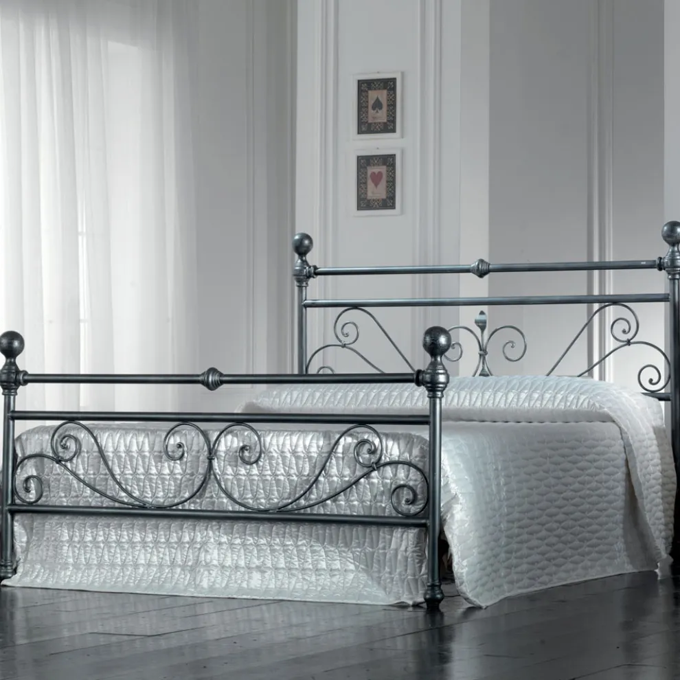 Doppelbett aus schwarz-silbernem Eisenrohr, hergestellt in Italien – Geometrie