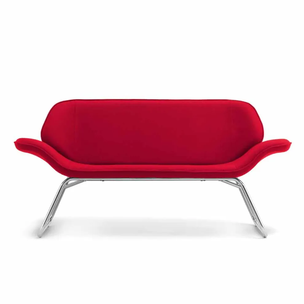 Sofa für Wartezimmer aus verchromten Stahl und Leder Cesare