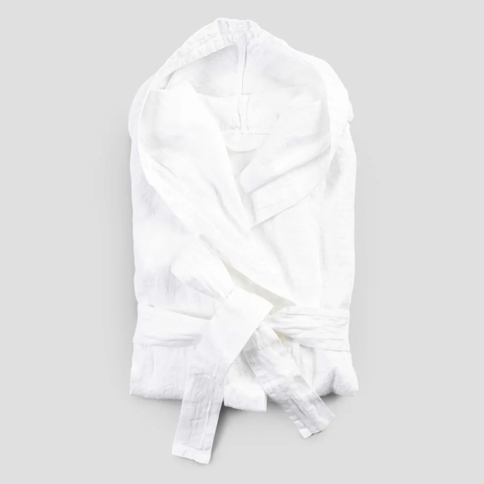 Schwerer weißer Bademantel aus Leinen mit italienischer Luxushaube - Palace