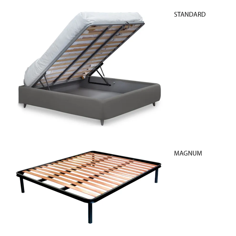 Doppelbett mit Kopfteil aus Öko-Leder oder Stoff, hergestellt in Italien – Buddy