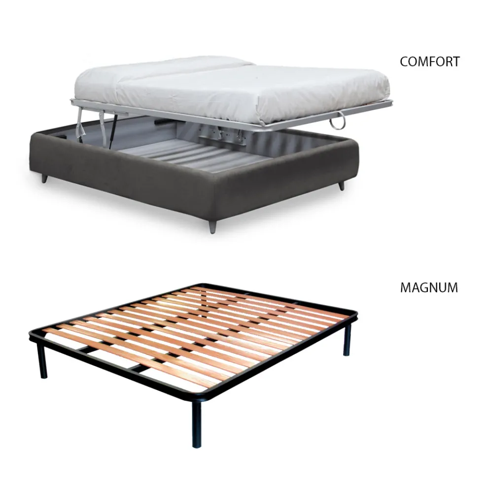 Doppelbett mit Kopfteil aus Öko-Leder oder Stoff, hergestellt in Italien – Buddy