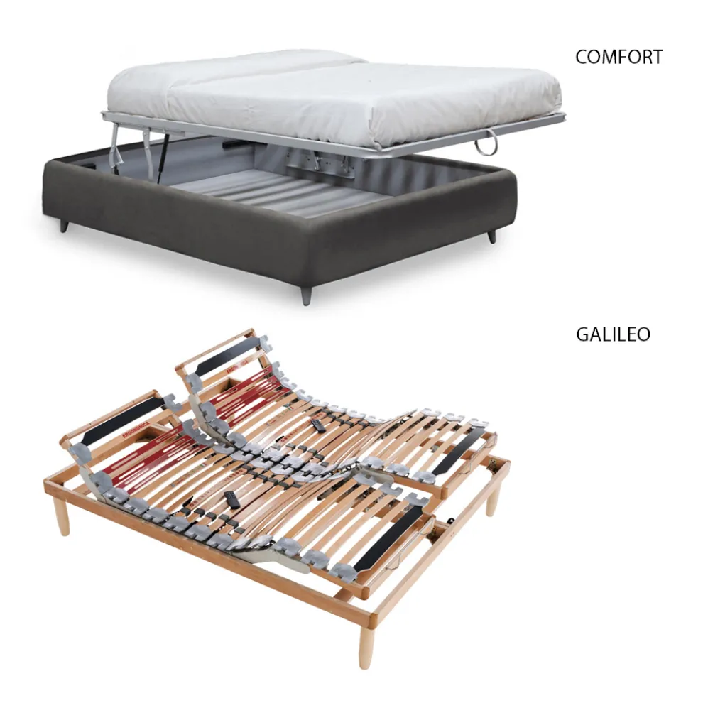 Doppelbett mit Kopfteil aus Öko-Leder oder Stoff, hergestellt in Italien – Buddy