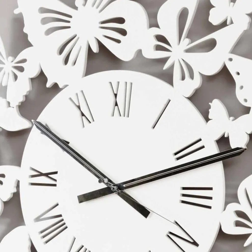 Wanduhr farbiges Holz Modernes Design mit Schmetterlingen verziert - Papilio