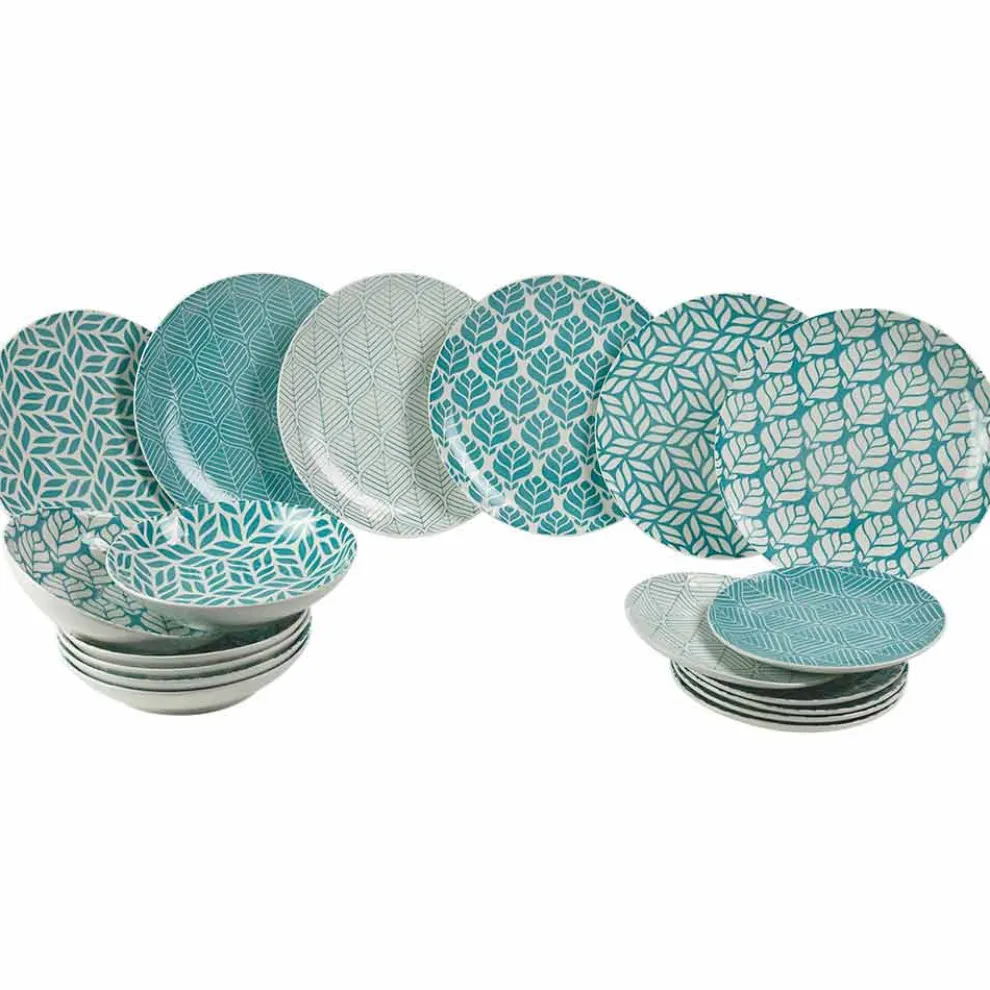 Kompletter Tischservice aus farbigem Porzellan 18 Stück - Indonesien