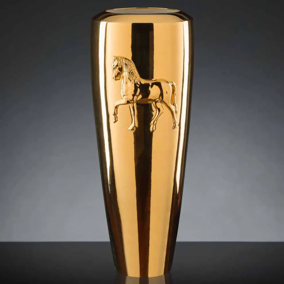Hohe Indoor-Vase aus Keramik mit Gold-Finish, handgefertigt in Italien - Jacky