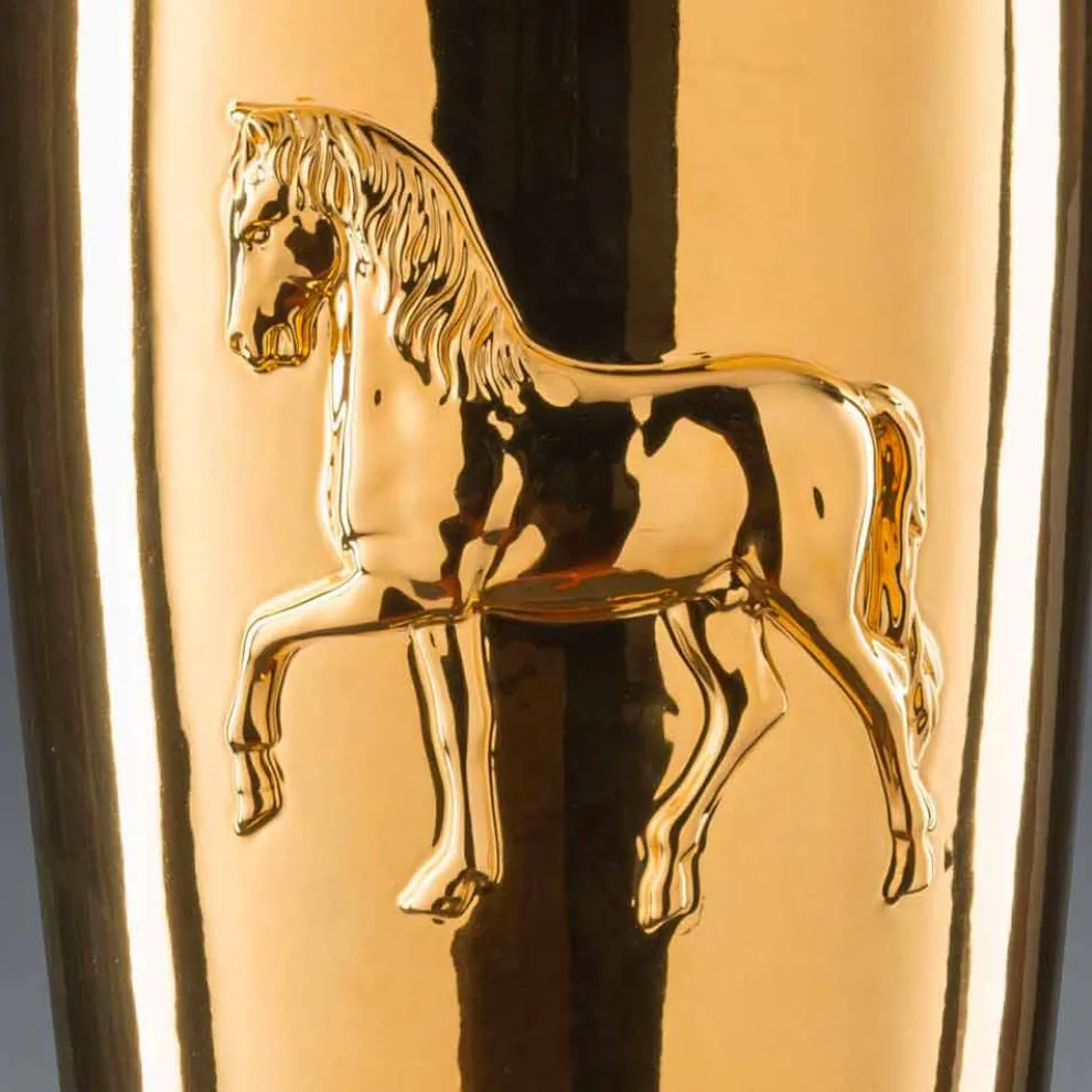 Hohe Indoor-Vase aus Keramik mit Gold-Finish, handgefertigt in Italien - Jacky