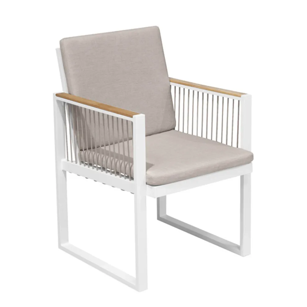 Outdoor-Sessel aus lackiertem Aluminium mit Seeseil und Teakholz - Chase