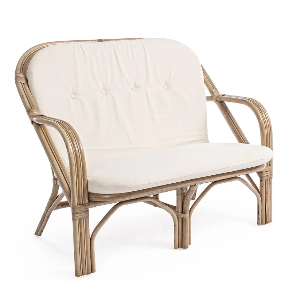 2-Sitzer-Sofa für den Garten in weißen Rattan-Kissen - Maurizia