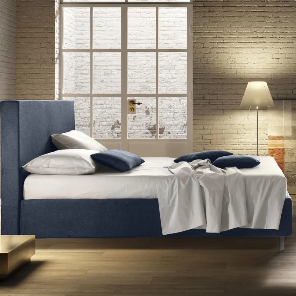 Doppelbett mit Aufbewahrungsbox aus Stoff Made in Italy - Verga