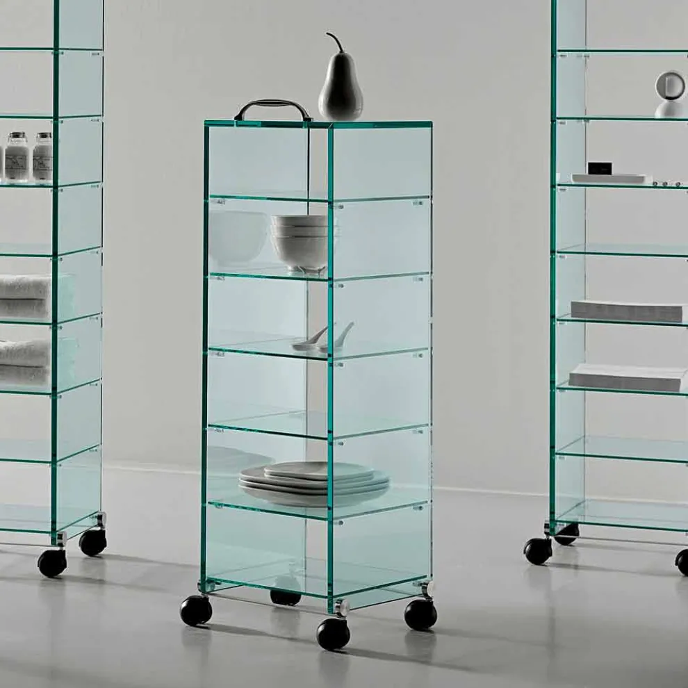 Mehrzweck-Mobile mit Rollen, transparentes Glas Made in Italy - Versatilio