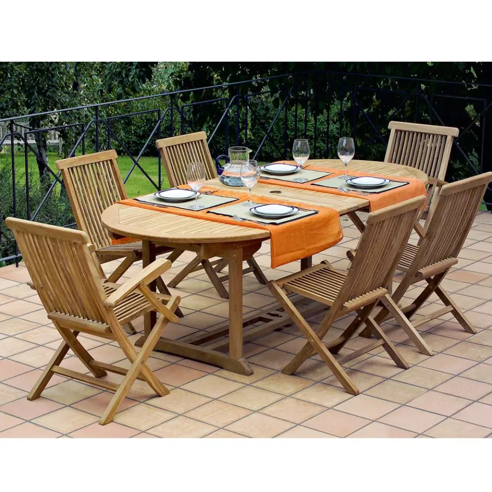 Gartentisch mit 2 Sesseln und 4 Teakholzstühlen - Yggdrasil