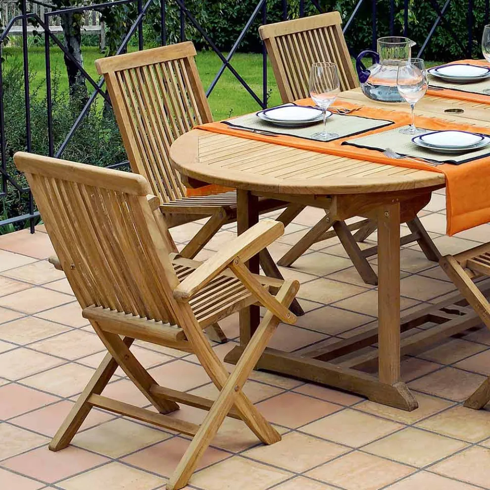 Gartentisch mit 2 Sesseln und 4 Teakholzstühlen - Yggdrasil