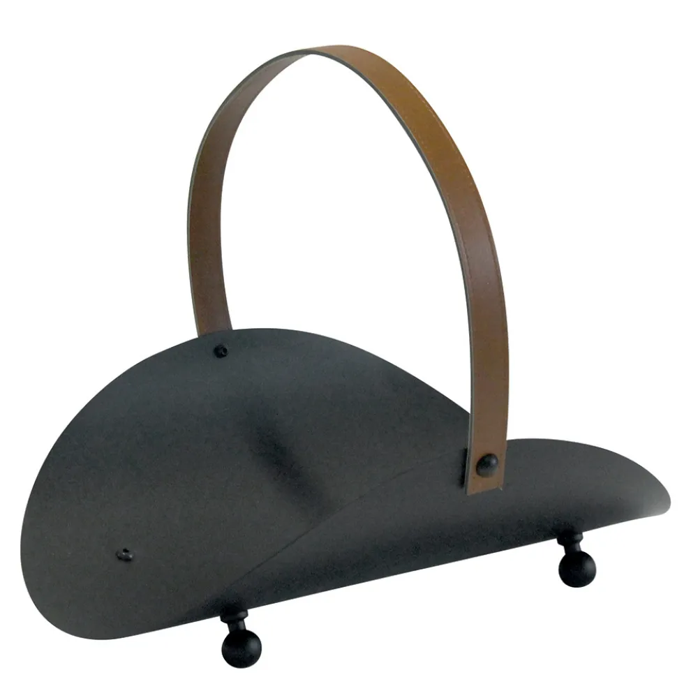 Schwarzer Holzhalter aus Metall mit Ledergriff, hergestellt in Italien – Antilope