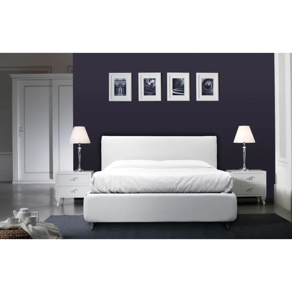 Doppelbett mit Kopfteil aus Kunstleder, hergestellt in Italien – Fiuto