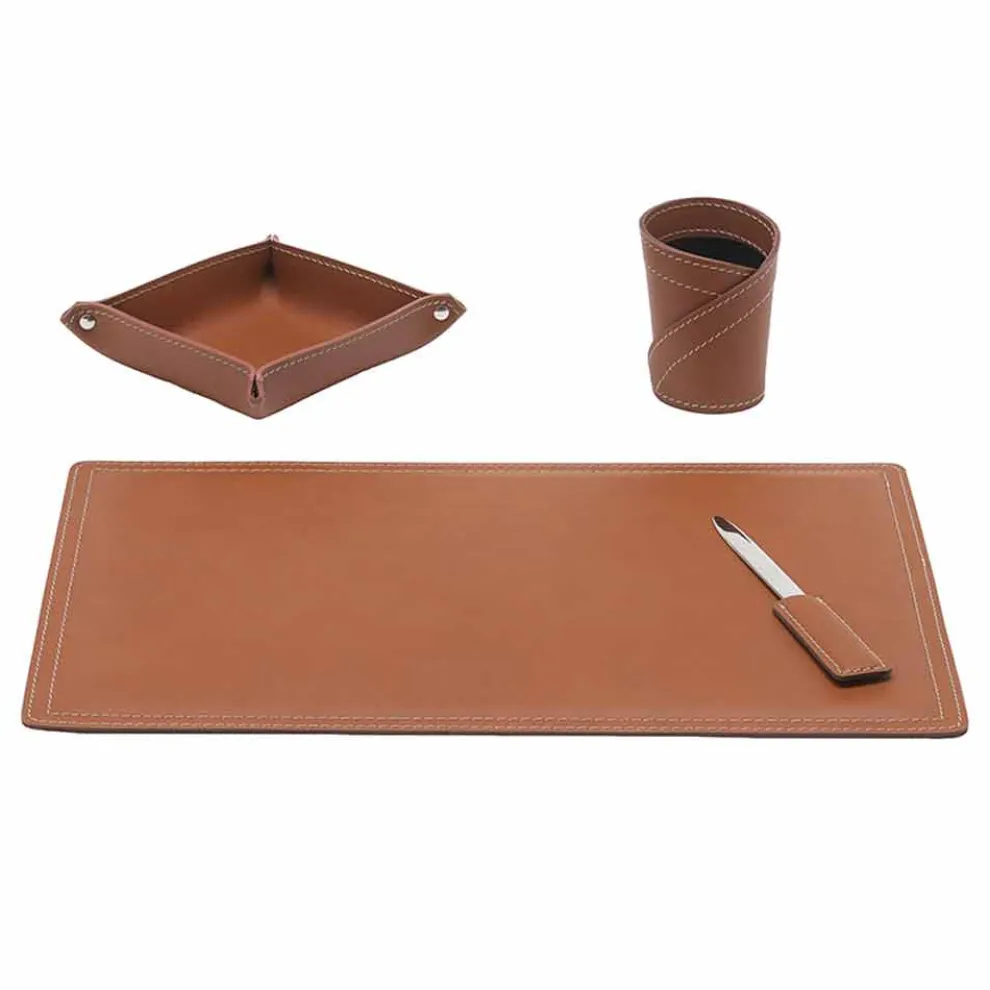 Zubehör Schreibtisch aus regeneriertem Leder, 4 Stück, Made in Italy - Ascanio