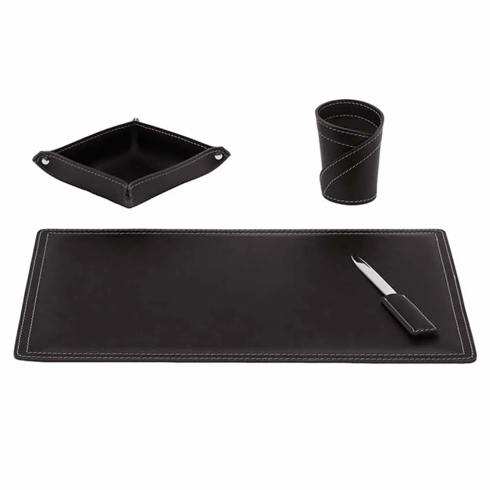 Zubehör Schreibtisch aus regeneriertem Leder, 4 Stück, Made in Italy - Ascanio
