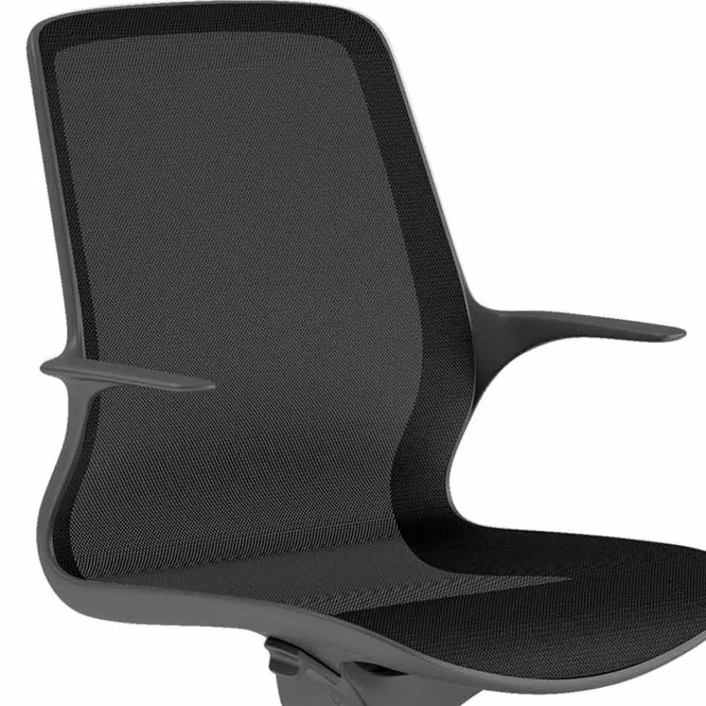 Bürostuhl mit drehbaren Rädern aus schwarzem Mesh und schwarzem Nylon - Ayumu