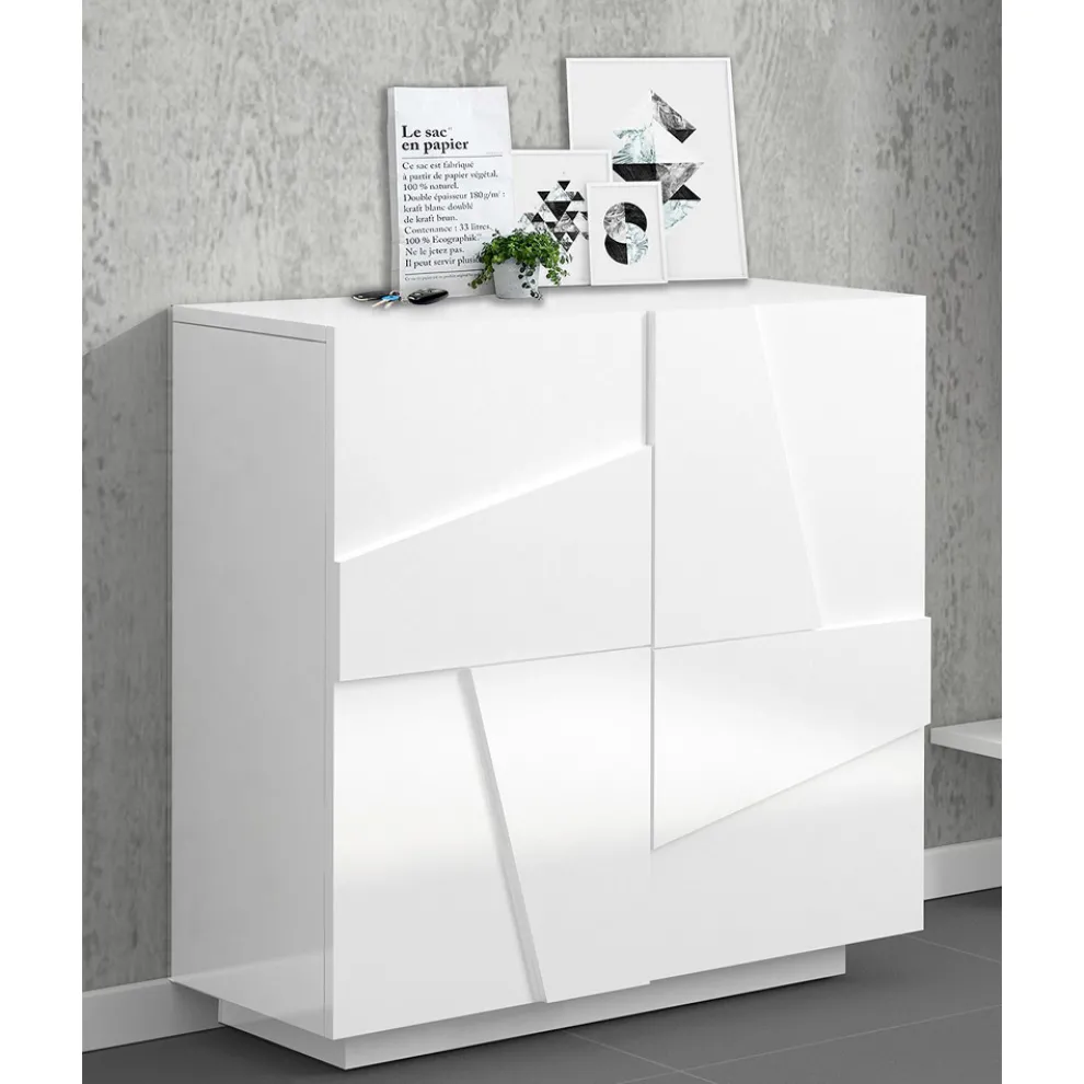 Hohes oder niedriges Schuhregal in nachhaltigem Holzdesign mit 2 oder 4 Türen - Fjona