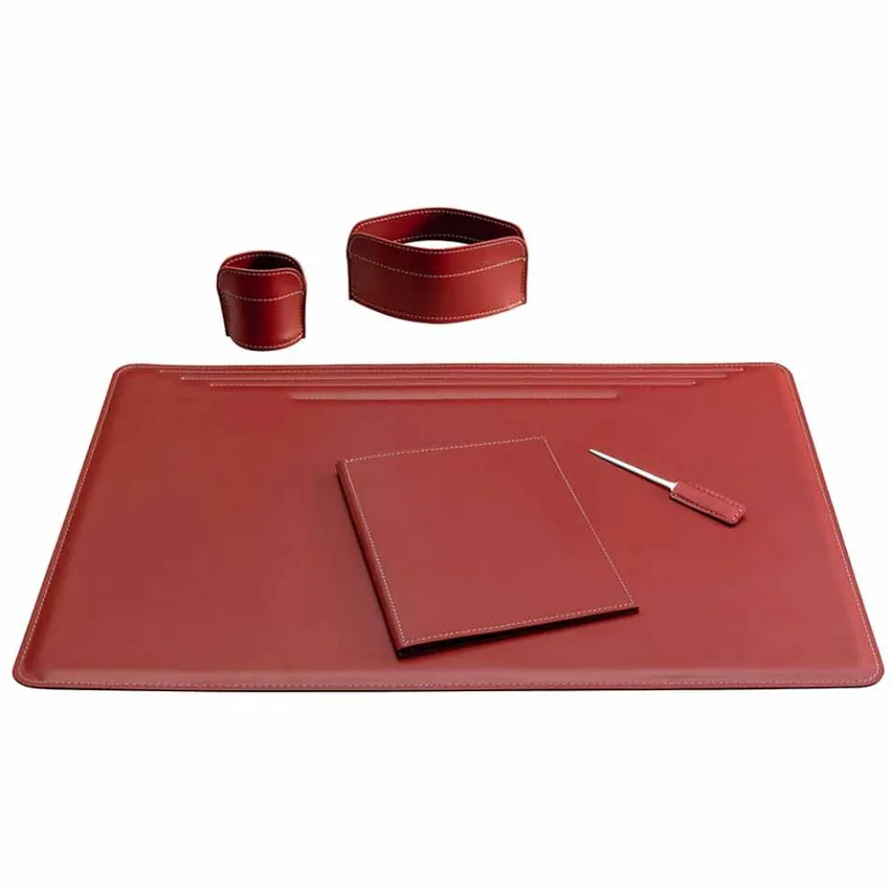5-teiliges Leder-Schreibtischzubehör Made in Italy - Ebe