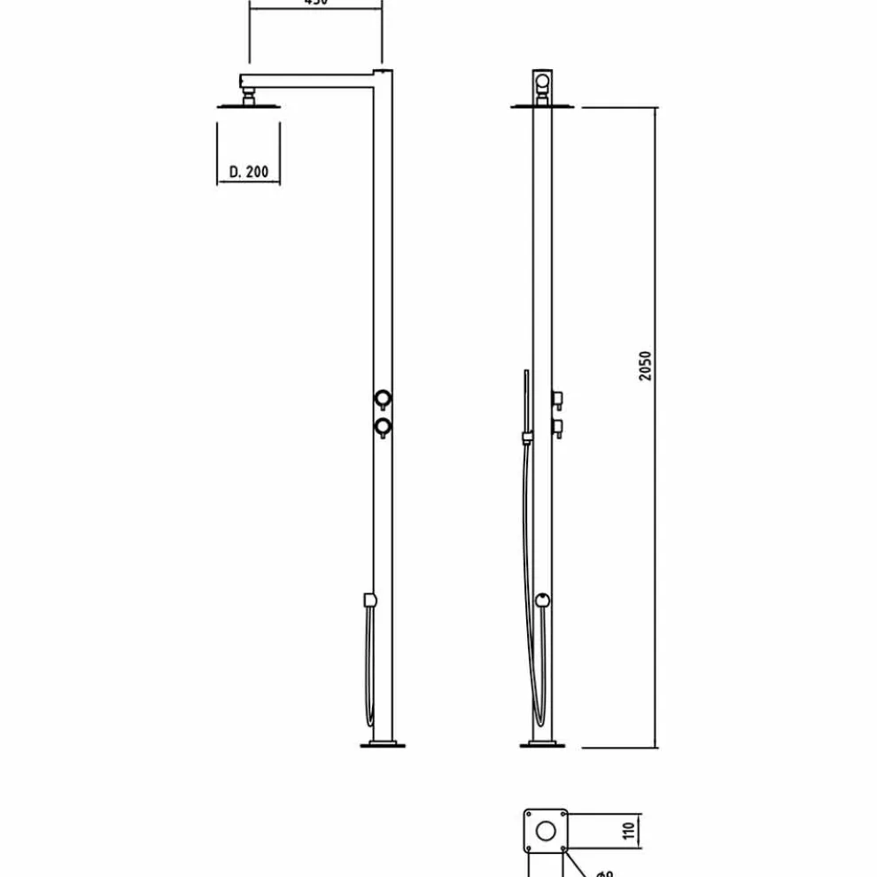 Außendusche aus verchromtem Edelstahl mit Handbrause Made in Italy - Modeo