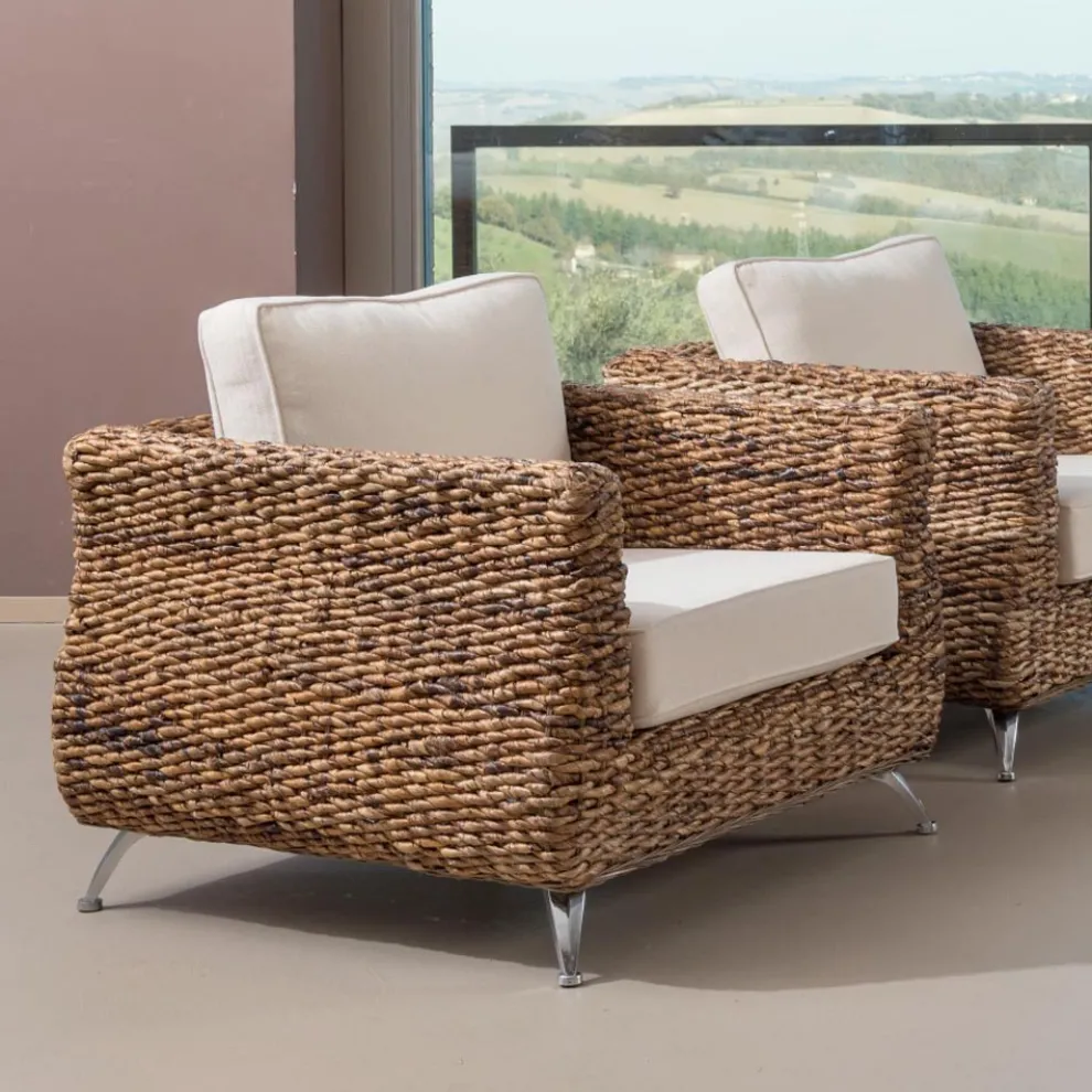 Outdoor-Sessel aus Bananengeflecht mit Kissen - Legolas