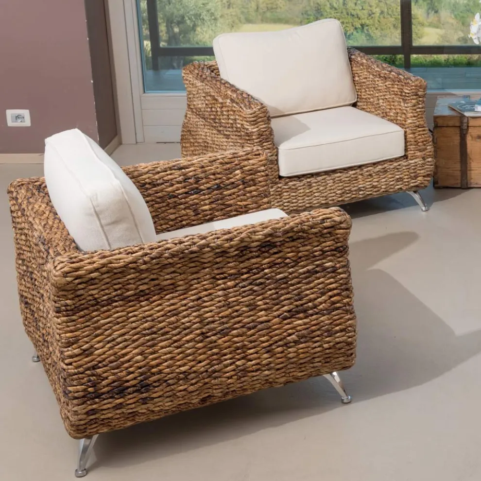 Outdoor-Sessel aus Bananengeflecht mit Kissen - Legolas