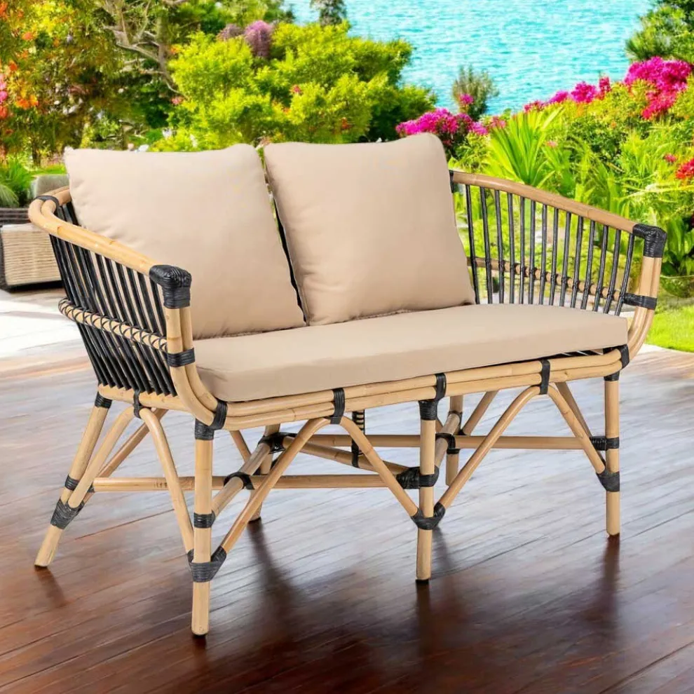 Gartensofa aus natürlichem Rattan mit Kissen inklusive - Catelyn