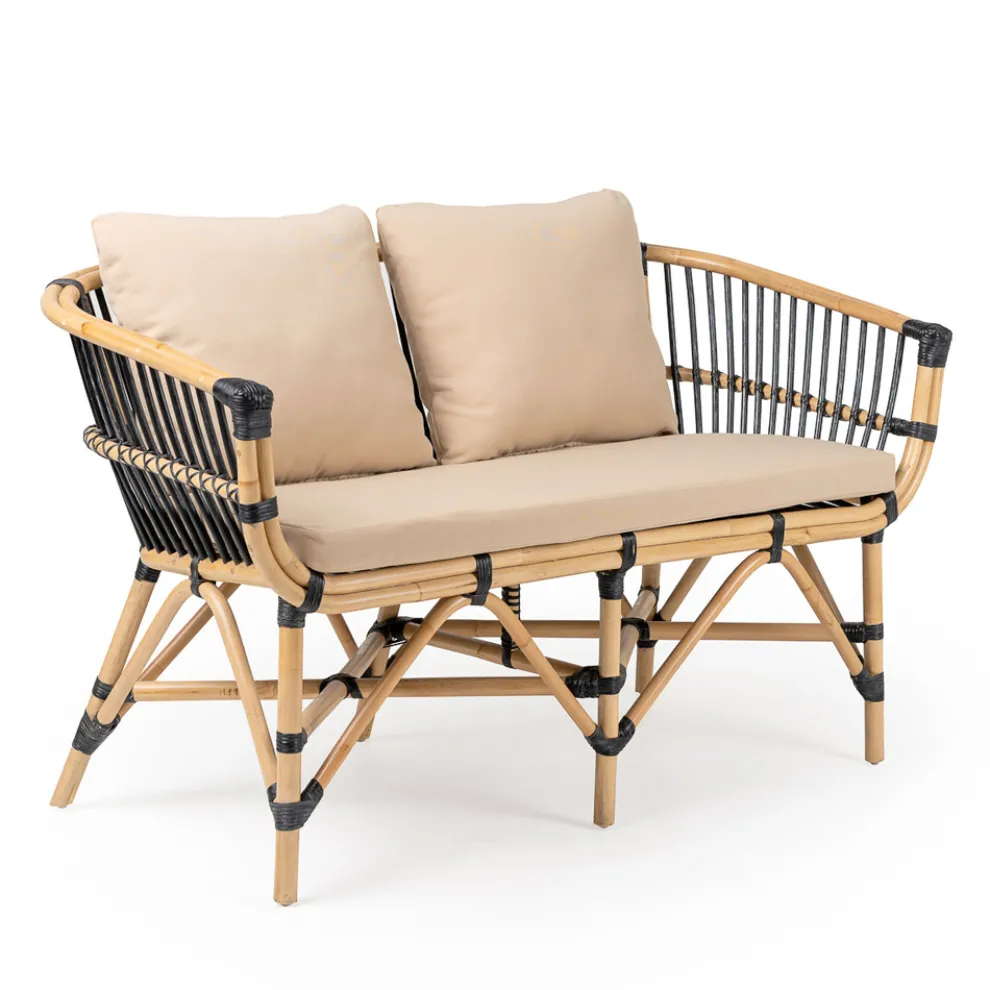 Gartensofa aus natürlichem Rattan mit Kissen inklusive - Catelyn