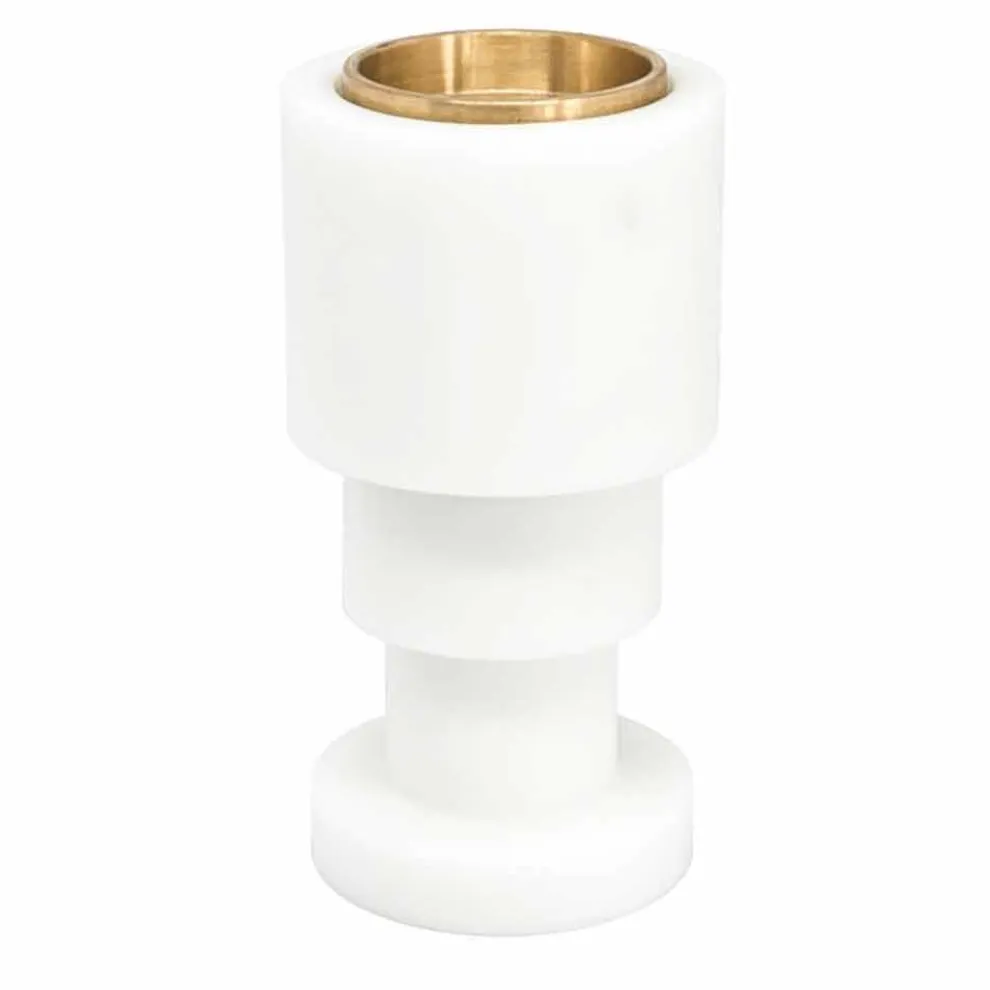 Niedriger Kerzenhalter aus weißem Carrara-Marmor und Messing Made in Italy - Benton