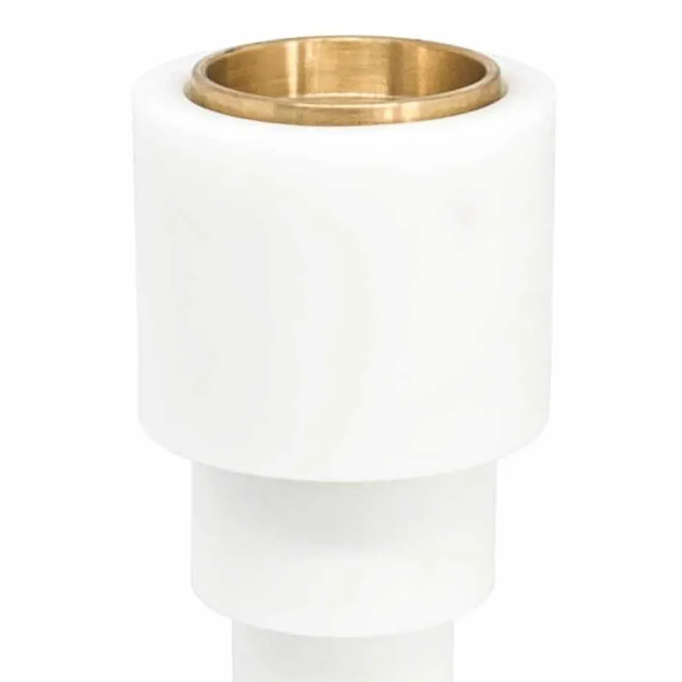 Niedriger Kerzenhalter aus weißem Carrara-Marmor und Messing Made in Italy - Benton