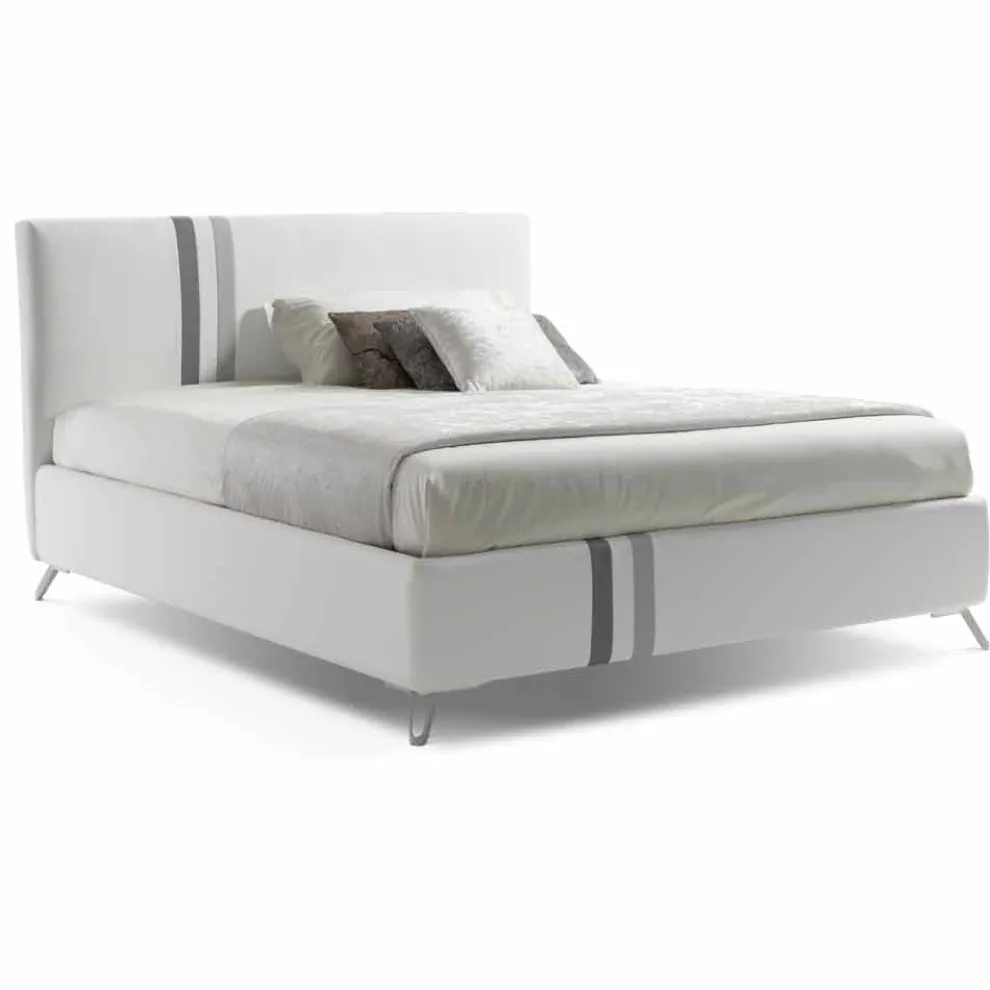 Doppelbett mit gepolsterter Schublade aus Öko-Leder Made in Italy - Paolo