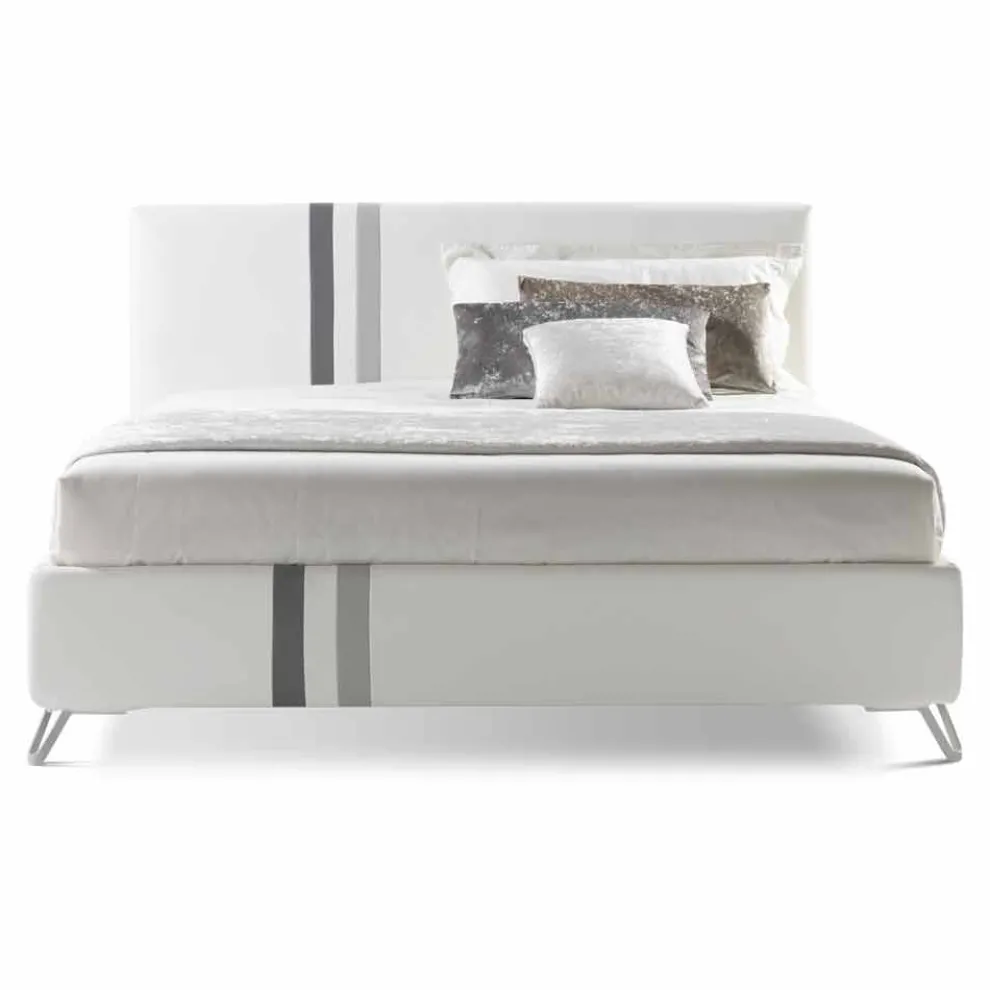 Doppelbett mit gepolsterter Schublade aus Öko-Leder Made in Italy - Paolo