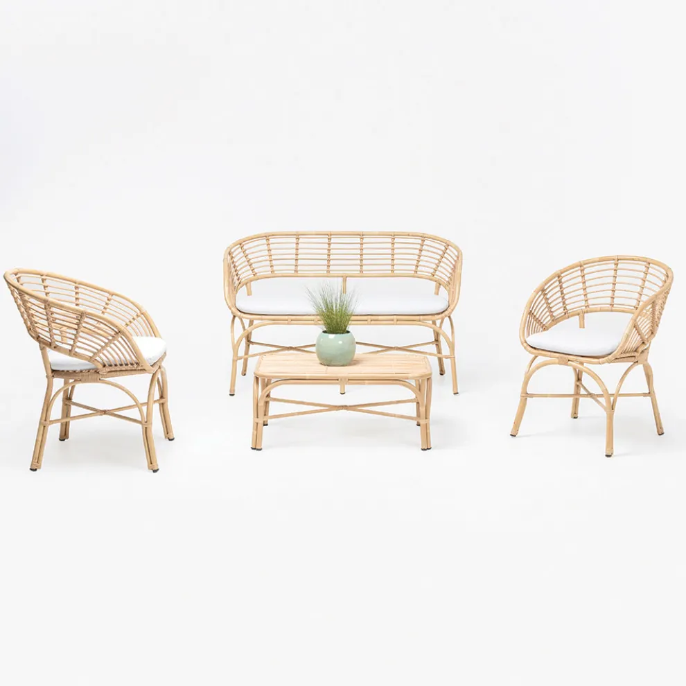 Gartenlounge aus Aluminium und Polyrattangeflecht und Kissen - Ellide