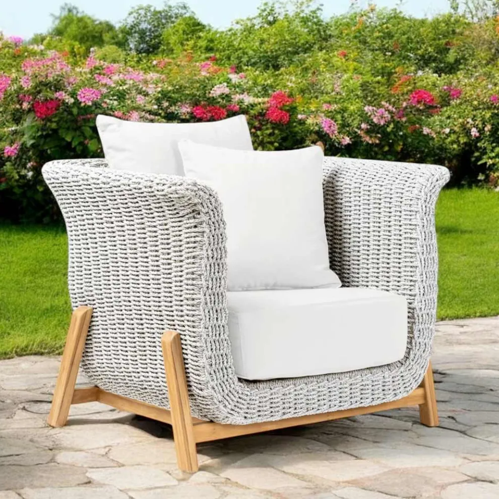 Gartensessel aus Teakholz und Seilgeflecht - Arjuna