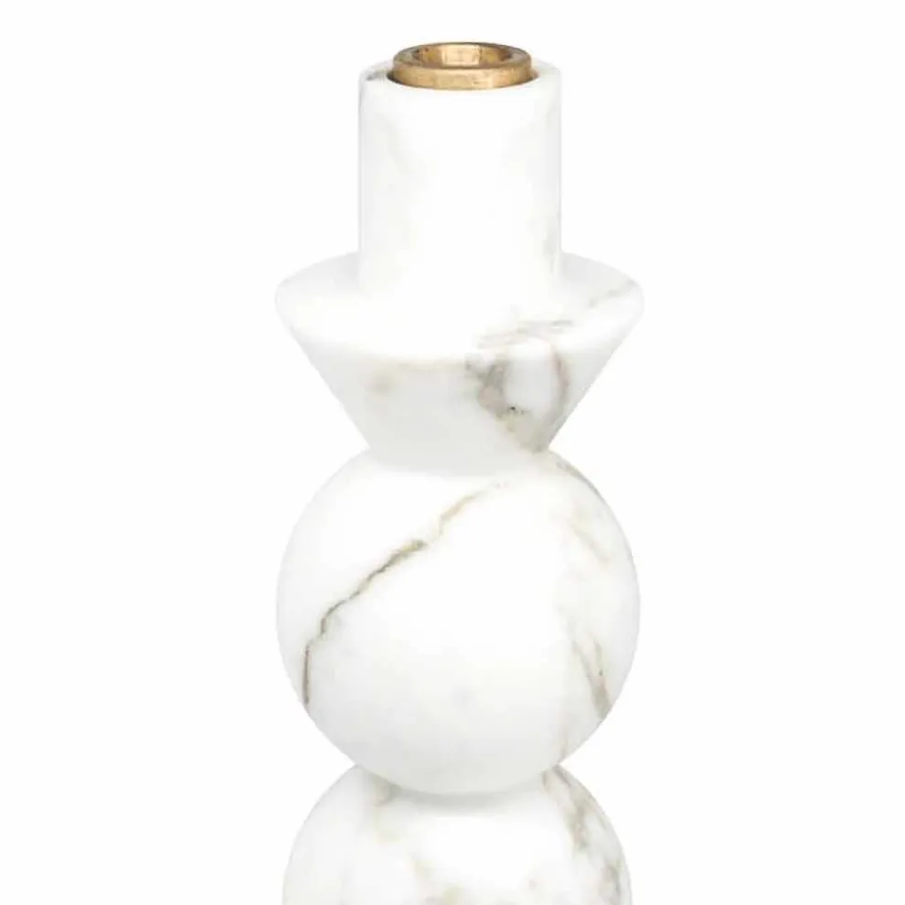 Hoher Kerzenhalter aus weißem Carrara-Marmor und Messing Made in Italy - Oley