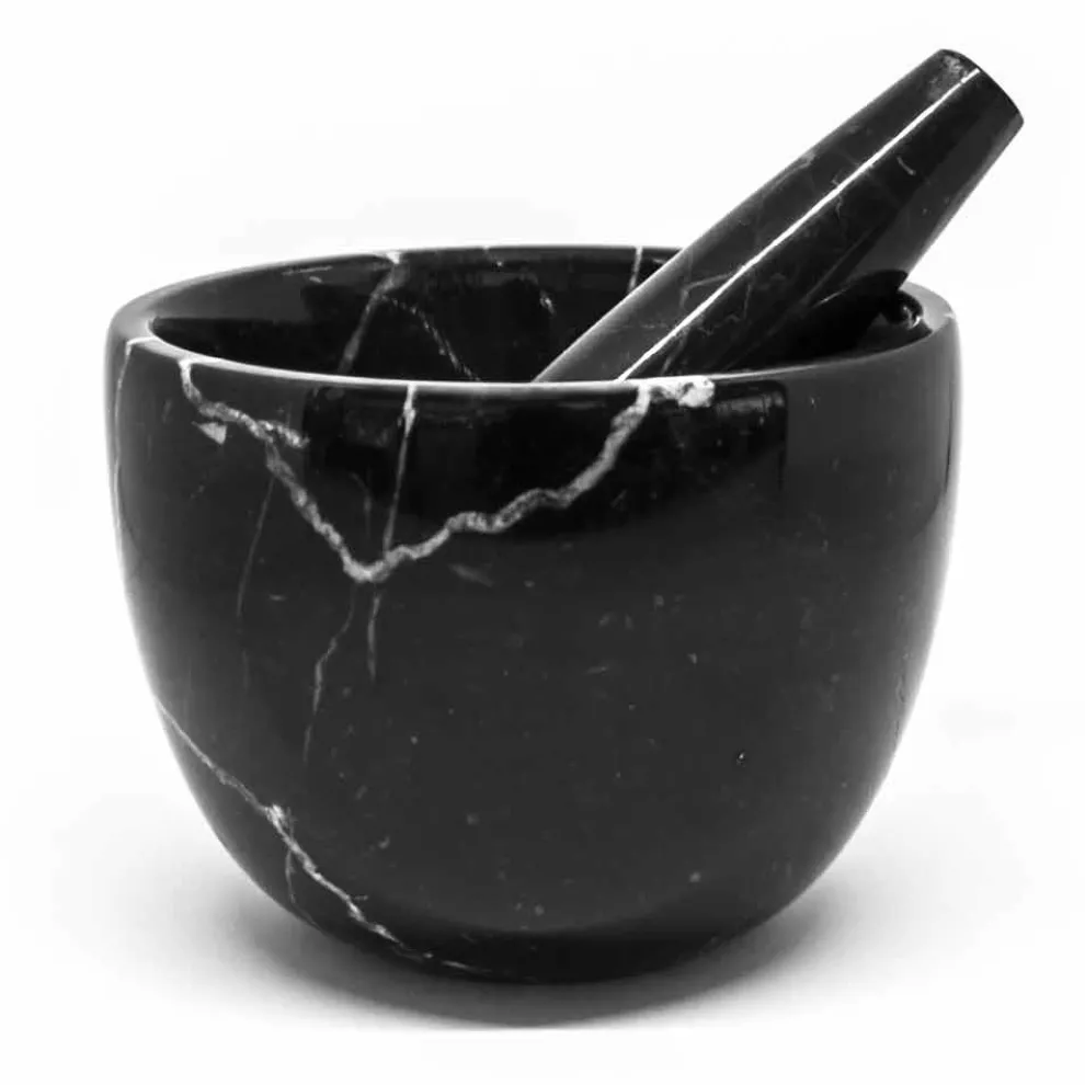 Kleiner Mörser mit Stößel aus weißem Carrara-Marmor Made in Italy - Mirel